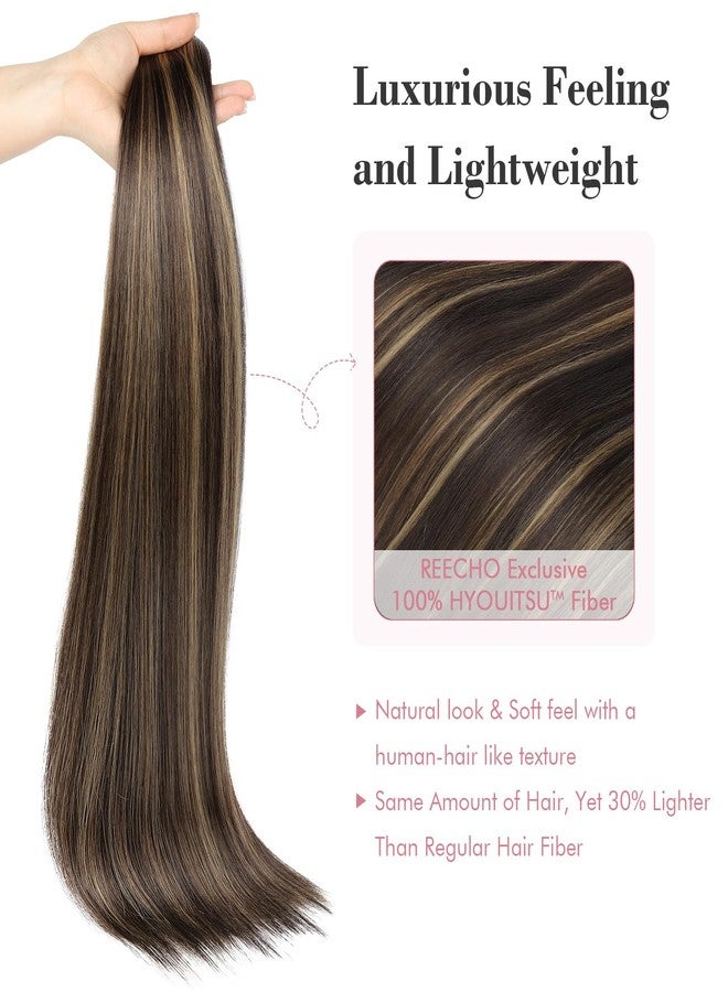 REECHO Clip in Hair Extensions, Hair Extensions Thick Long Lace Weft Lightweight Synthetic Hairpieces for Women (24 Inch-240 Gram(Pack of 5), Dark Brown with Highlights) - Image 3